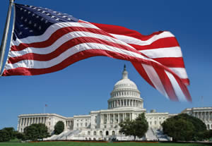 US Flag over Capitol Hill